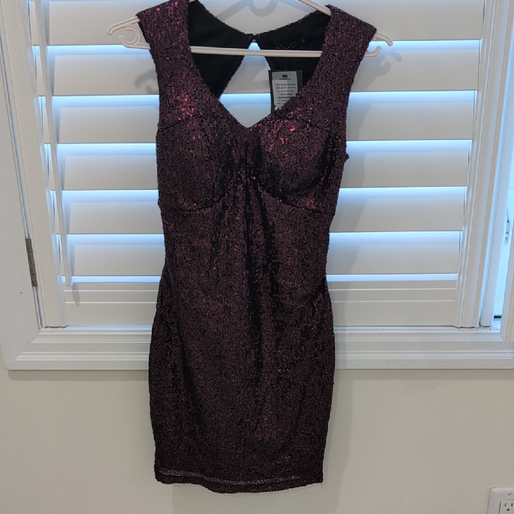 Glamorous Sequin Mini Dress in Deep Purple New With Tag